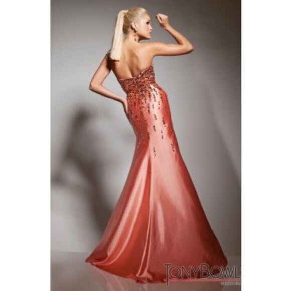Tony Bowls Beaded Fit & Flare Gown 113551 Orange - Picture 2 of 7